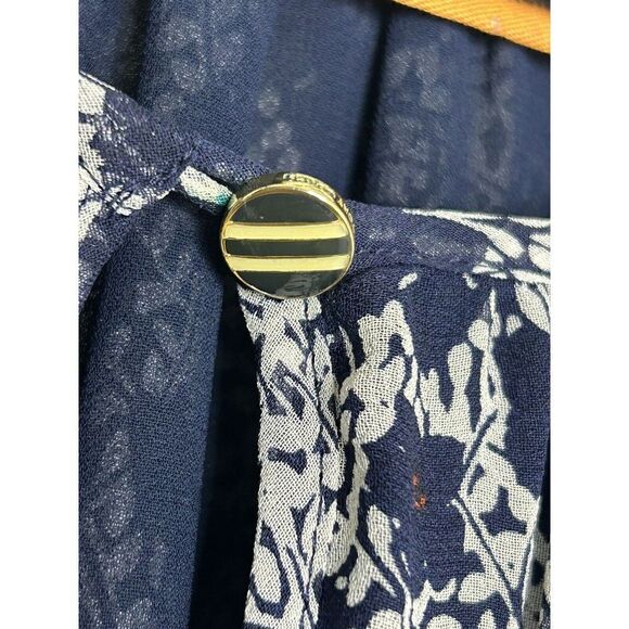 Tory Burch Womens Blouse Blue Floral Long Sleeve Button Cuff Keyhole Neck Top 2 - Picture 5 of 5